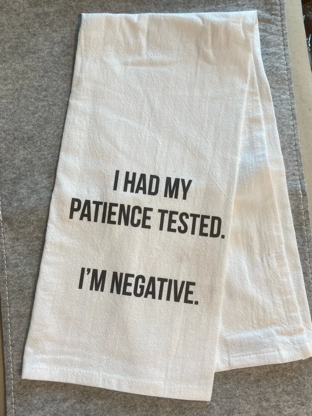 White Novelty Kitchen Towel with Black Text